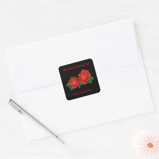 レッドローゼータトゥー蔵書票 スクエアシール (封筒)