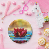 レッドロータスウォーターリリーフラワー ペーパープレート (パーティー)