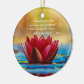 レッドロータスフラワーオンブルーウォータースピリチュアル引用文 セラミックオーナメント (左)