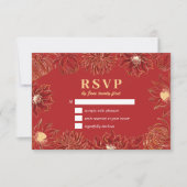 レッドロータス《植物》スイレンフラワーオリエンタル結婚フローラ 出欠カード (正面)