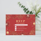 レッドロータス《植物》スイレンフラワーオリエンタル結婚フローラ 出欠カード (スタンド正面)