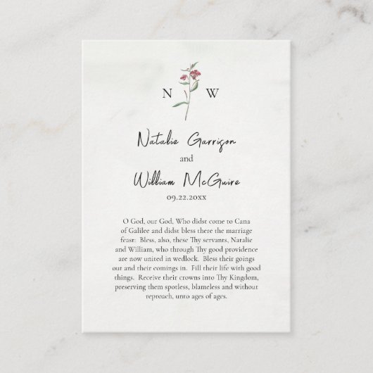 レッドワイルドフラワーシンプル祈りの言葉ズ結婚・カード プレイスカード (正面)
