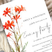 レッドワイルドフラワー結婚ズ夕べパーティの招待状 ポストカード
