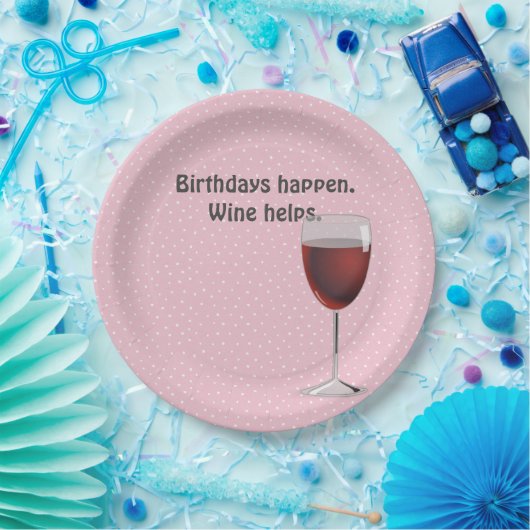 レッドワインと水玉模様誕生日 ペーパープレート (パーティー)