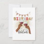 レッドワインアフリカンアメリカンガール誕生日 招待状 (正面)