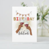 レッドワインアフリカンアメリカンガール誕生日 招待状 (スタンド正面)