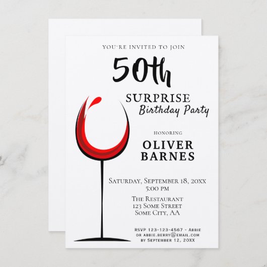 レッドワインクラフトサプライズ50thバースデーパーティー 招待状 (正面/裏面)