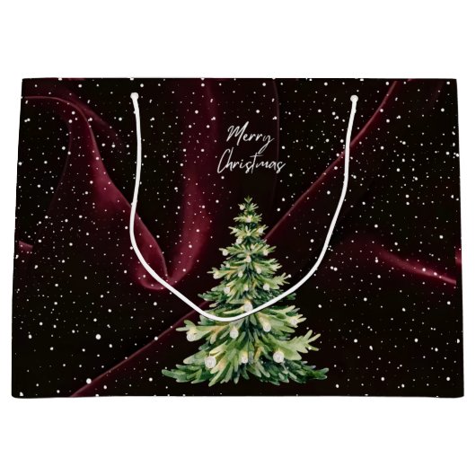 レッドワインクリスマスツリー喜びのためのホリデーギフト ラージペーパーバッグ (正面)