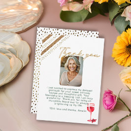 レッドワイングラスグリッター誕生日写真 サンキューカード