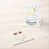 レッドワイングラス結婚婚約記念日 スクエアペーパーコースター (インサイチュ)