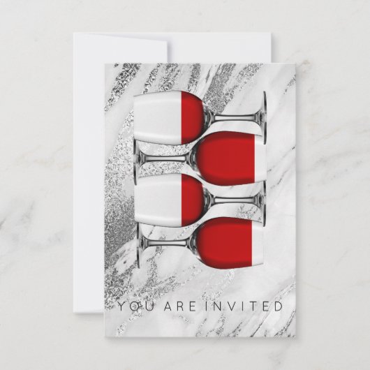 レッドワインテイスティングカクテルパーティの招待状大理石 招待状 (正面)