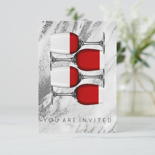 レッドワインテイスティングカクテルパーティの招待状大理石 招待状 (スタンド正面)