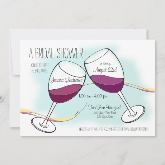 レッドワイントーキンググラスブライダルシャワー 招待状 (正面)