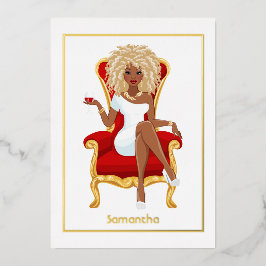 レッドワインバースデーガール箔押し招待状 箔招待状