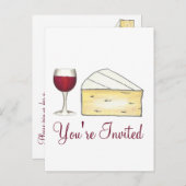 レッドワインブリーチーズカクテルパーティの招待状 インビテーションポストカード (正面/裏面)