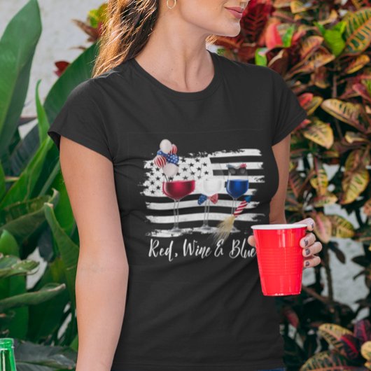 レッドワインブルー7月4日インディペンデンスデイ国旗 Tシャツ