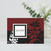 レッドワイン白黒ウェディングRSVP 出欠カード (スタンド正面)