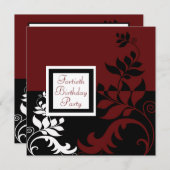 レッドワイン白黒女性40th誕生日パーティー 招待状 (正面/裏面)