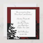 レッドワイン白黒女性40th誕生日パーティー 招待状 (裏面)