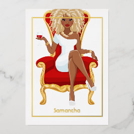 レッドワイン誕生日ガール 箔招待状