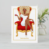 レッドワイン誕生日ガール 箔招待状 (立ち正面)