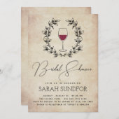 レッドワイン&ローレルリースヴィンテージブライダルシャワー 招待状 (正面/裏面)