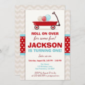 レッドワゴン誕生日招待状リットレッドワゴンブルー 招待状 (正面/裏面)