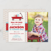 レッドワゴン誕生日招待状リットレッドワゴンブルー 招待状 (正面/裏面)