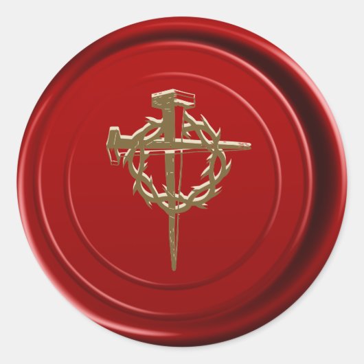 レッドワックスシールゴールドイェス十字架宗教的 ラウンドシール (正面)