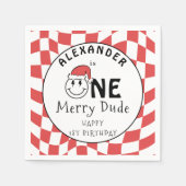 レッドワンハッピードクリスマス1st誕生日デコル スタンダードカクテルナプキン (正面)
