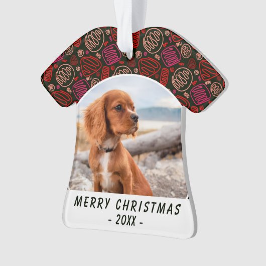 レッドワンラインアートドッグペットフォトクリスマスキープサケ オーナメント (正面)