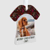 レッドワンラインアートドッグペットフォトクリスマスキープサケ オーナメント (正面)