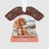 レッドワンラインアートドッグペットフォトクリスマスキープサケ オーナメント (裏面)
