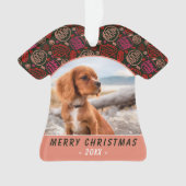 レッドワンラインアートドッグペットフォトクリスマスキープサケ オーナメント (正面)
