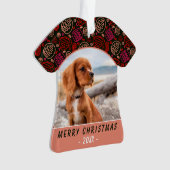 レッドワンラインアートドッグペットフォトクリスマスキープサケ オーナメント (正面)