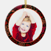 レッドワンラインアートメリークリスマスファミリーフォト セラミックオーナメント (正面)