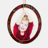 レッドワンラインアートメリークリスマスファミリーフォト セラミックオーナメント (左)