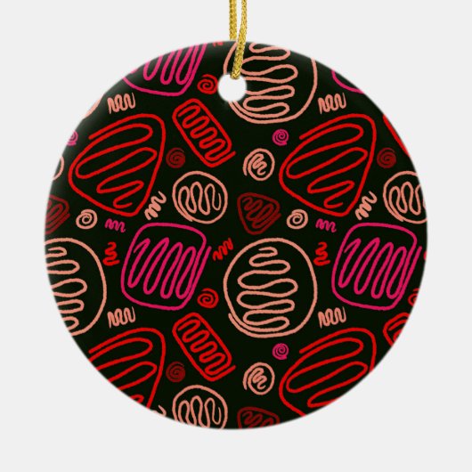 レッドワンラインアートメリー芸術的クリスマスファミリー セラミックオーナメント (正面)