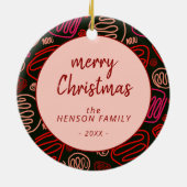 レッドワンラインアートメリー芸術的クリスマスファミリー セラミックオーナメント (裏面)