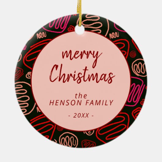 レッドワンラインアートメリー芸術的クリスマスファミリー セラミックオーナメント (裏面)