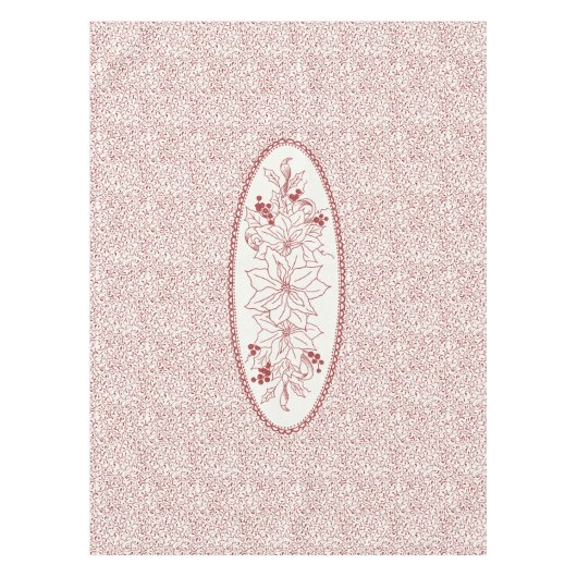 レッドワークメダリオンタブレクロス – クリスマスつる植物 テーブルクロス (正面)