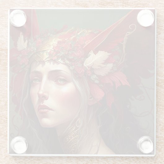 レッドヴァルキリーウーマンファンタジーアート ガラスコースター (裏面)