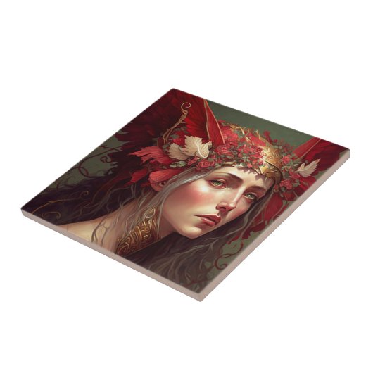 レッドヴァルキリーウーマンファンタジーアート タイル (側面)