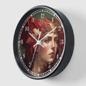 レッドヴァルキリーウーマンファンタジーアート 壁時計 (傾斜)