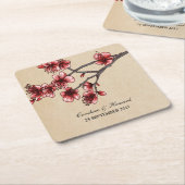 レッドヴィンテージさくらんぼフラムス紙コースター スクエアペーパーコースター (アングル)