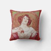 レッドヴィンテージアールヌーボーアルフォンスミュシャルビーレディ クッション (裏面)