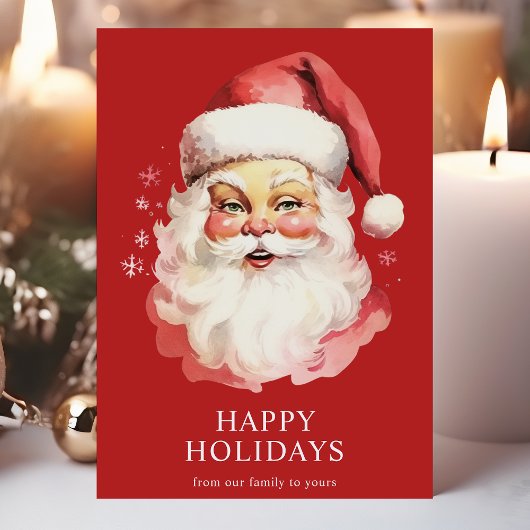 レッドヴィンテージウォーターカラーサンタクロース シーズンカード