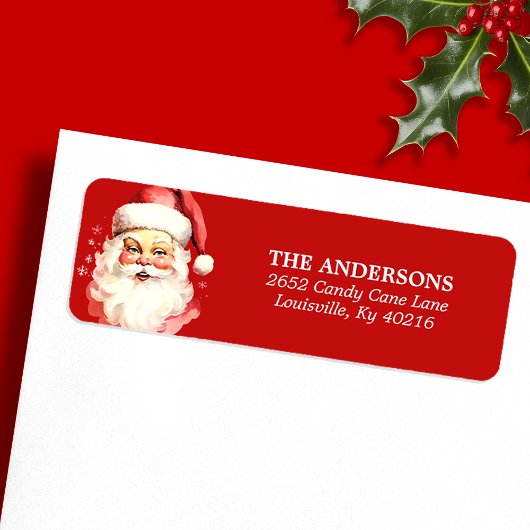 レッドヴィンテージウォーターカラーサンタクロース ラベル