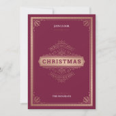 レッドヴィンテージエレガントスタイルクリスマスパーティー 招待状 (正面)