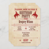 レッドヴィンテージカウボーイ誕生日招待状 招待状 (正面/裏面)